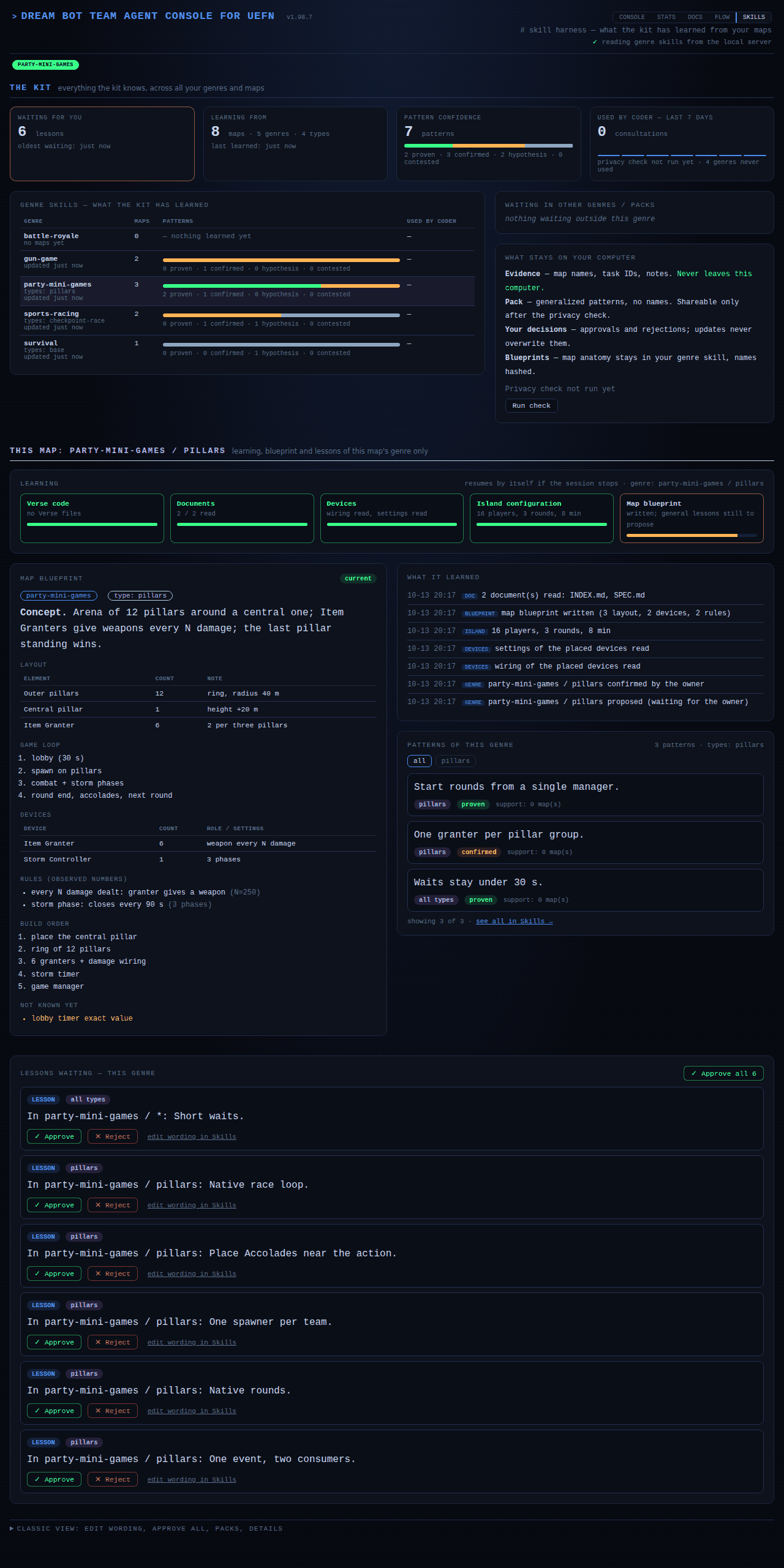 The Skills page (demo data)